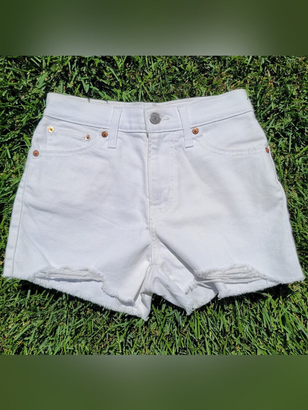 White High-Rise Distressed Women's Denim Shorts